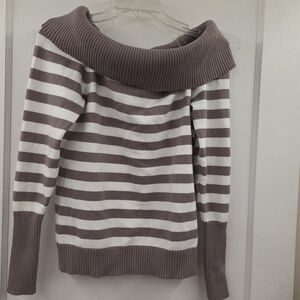Stella Tweed Striped Off-Shoulder Sweater - Brown and White Size 1X Like New